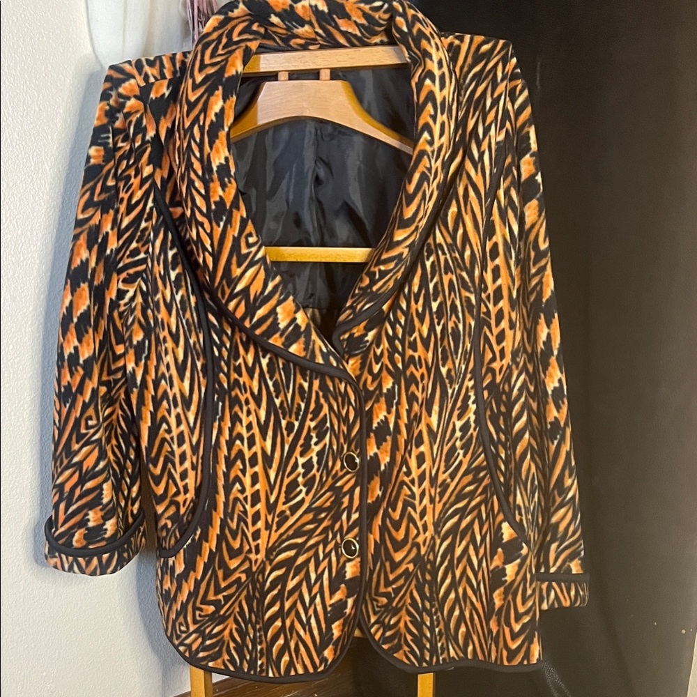 Vintage Bob Mackie Orange and Black Wearable Art Jacket Monarch Butterfly
